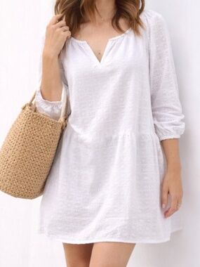 Banana Republic White Eyelet Tunic Dress Size Large | Boho Chic